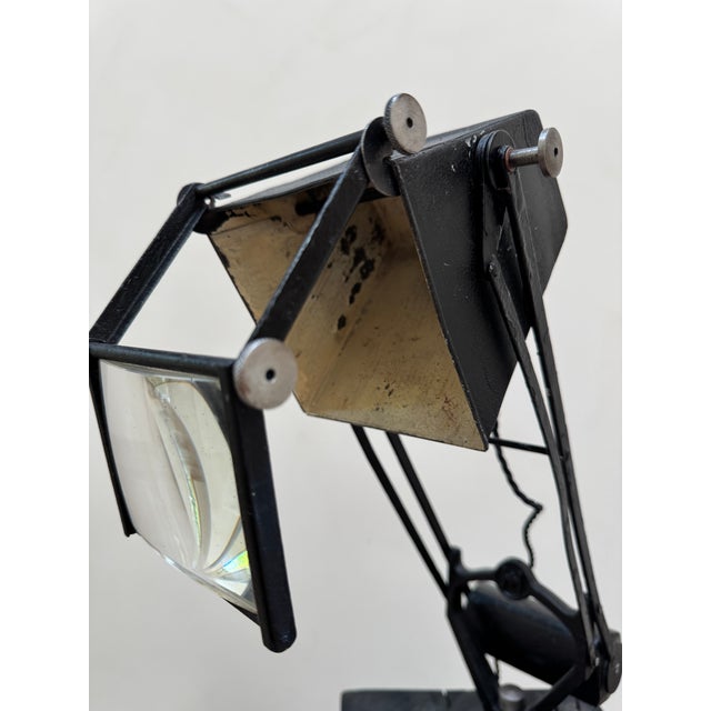 Black 1940s Hadrill & Horstmann 'Pluslite' Counterbalance Lamp With Magnifying Glass For Sale - Image 8 of 12