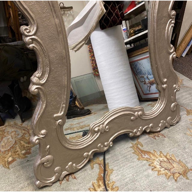 Up for consideration is a beautiful vintage oversized silver wooden rococo style wall mirror. This would look lovely in...