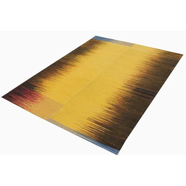 Yellow Handwoven Scandinavian Style Persian Kilim Rug 3’8″ X 4’9″ For Sale - Image 8 of 12