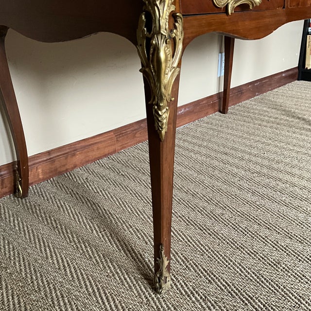 Desk Mounted Bureau Plat. French, Louis XV Revival Style,green Leather Surface With Gold Tooling For Sale - Image 10 of 11