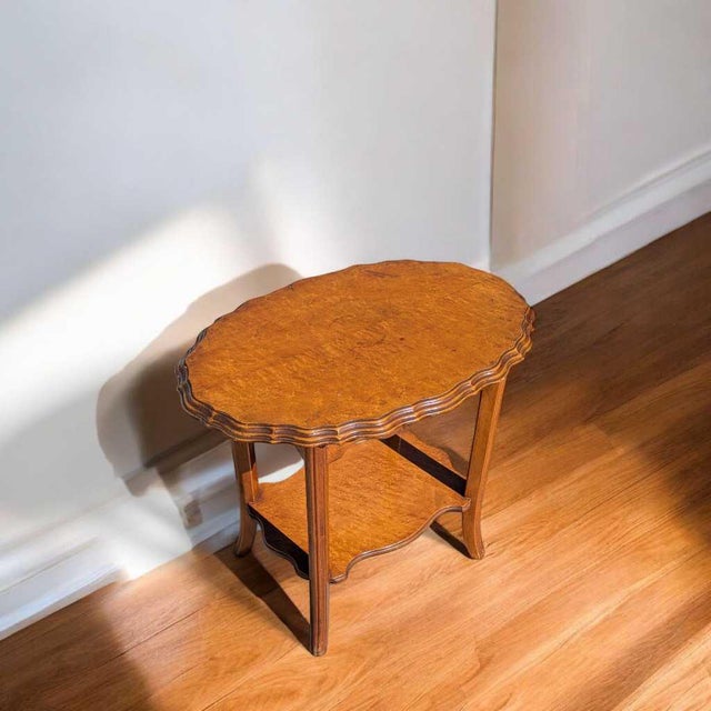 Vintage Oval Wood Side Table With Scalloped Edge and Lower Shelf For Sale - Image 12 of 12