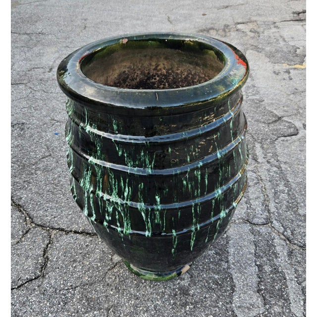 Moroccan Large Moroccan Green Glazed Pottery Planter / Garden Urn For Sale - Image 3 of 6
