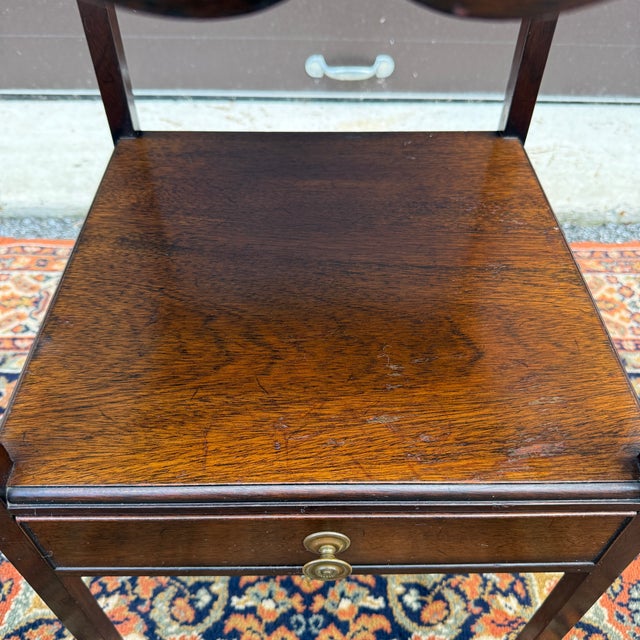 Saybolt Cleland Inc. Vintage Saybolt Cleland English Traditional Mahogany Tiered Nightstand With Drawer For Sale - Image 4 of 18