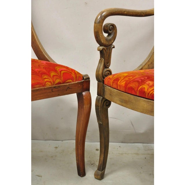 Mid 20th Century Italian Neoclassical Plume Carved Walnut Saber Leg Dining Chairs - Set of 6 For Sale In Philadelphia - Image 6 of 12