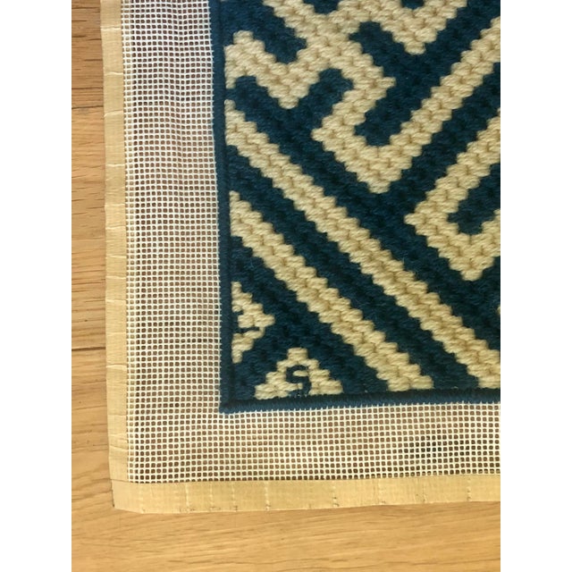 Textile 1970s Geometric Needlepoint Navy Blue and Cream Finished Canvas For Sale - Image 7 of 7