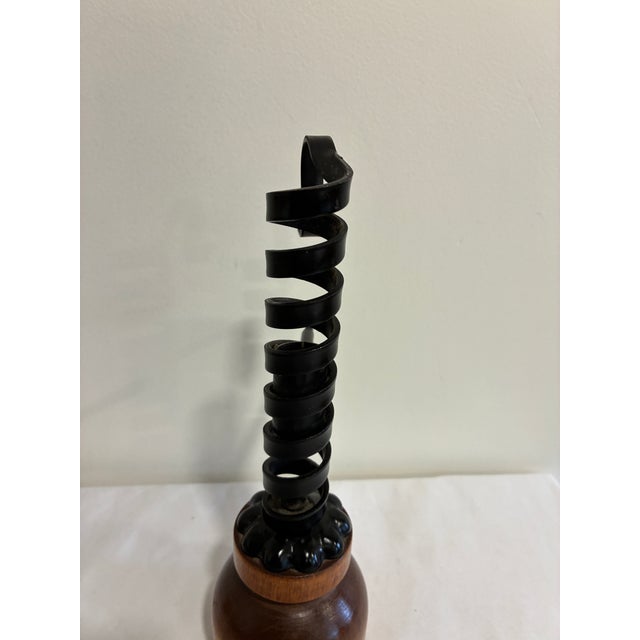 Vintage Primitive Iron and Wood Spiral Courting Candle Holder For Sale - Image 4 of 10