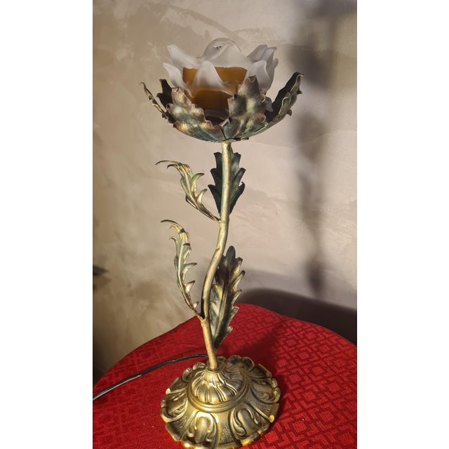 Bronze Patinated Steel Lamp with Amber Glass Shade, 1975 For Sale - Image 3 of 6