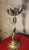 Bronze Patinated Steel Lamp with Amber Glass Shade, 1975 For Sale - Image 3 of 6