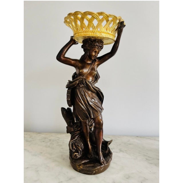 French Antique Pair of Patinated Bronze Sculptures Bacchus & Bacchante For Sale - Image 3 of 18