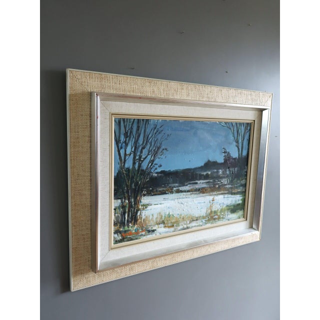 Mid-Century Modern 'Winter Light' Vintage Swedish Expressive Landscape Oil Painting, Framed For Sale - Image 4 of 12