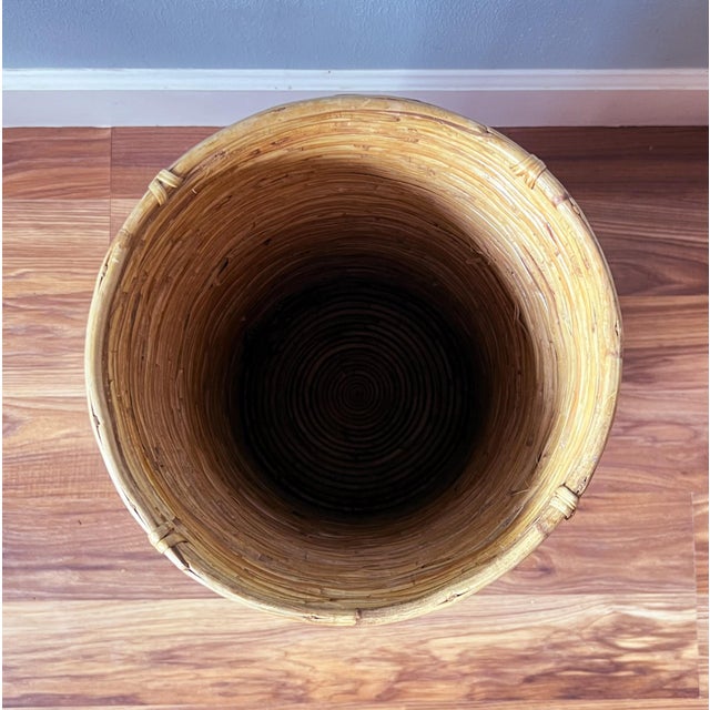 Hollywood Regency 1970's Coastal Pencil Reed Bamboo Umbrella Stand For Sale - Image 3 of 8