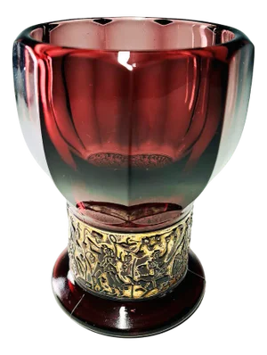 German Walther Amethyst Glass Vase with Embossed Gold Band, 1930s