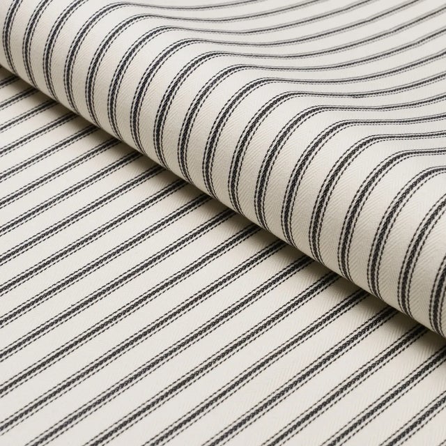 SAMPLE - Schumacher Griffin Ticking Stripe Fabric In Black & White For Sale