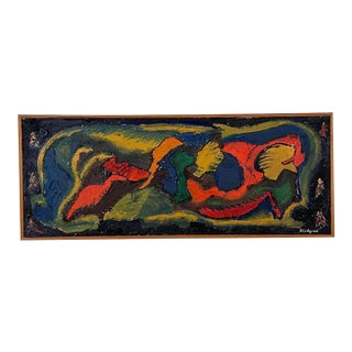 1970s Mid Century Swedish Abstract Oil Painting by B. Lidgren For Sale