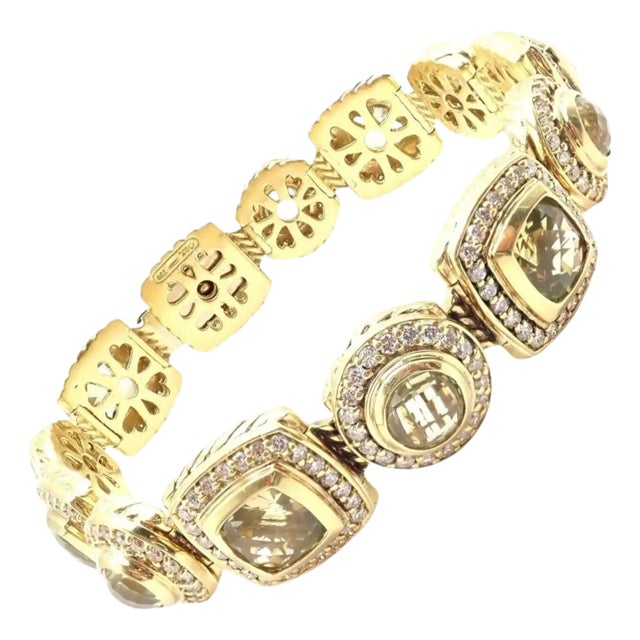 Late 20th Century David Yurman Albion Diamond Lemon Citrine Yellow Gold Link Bracelet For Sale
