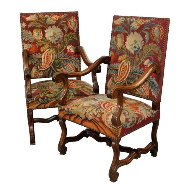 French Pair of Antique French Os Du Mouton Walnut Armchairs For Sale - Image 3 of 7
