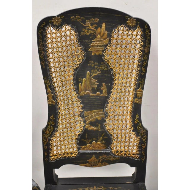 Antique Chinoiserie Queen Anne Hand Painted Floral Cane Dining Chairs - Set of 4 For Sale - Image 4 of 12