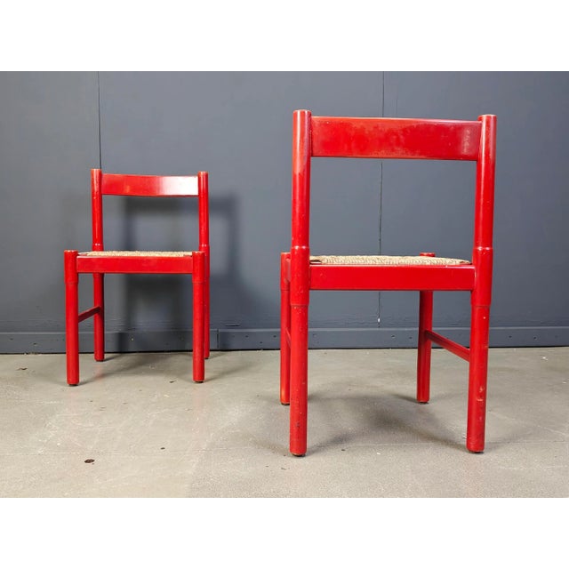 Vintage Red Lacquer and Wicker Dining Chairs, 1970s, Set of 4 For Sale - Image 6 of 11