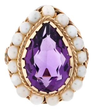 14k Gold Amethyst and Seed Pearl Ring