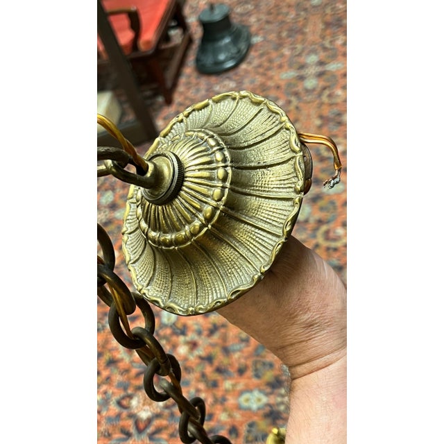 Vintage Brass six lighLantern in English Regency Georgian American Federal Style For Sale - Image 9 of 12