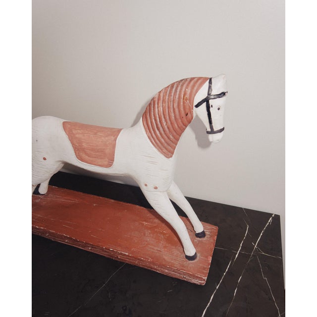 20th Century Hand Carved Folk Art Painted Wooden Horse Sculpture For Sale In Los Angeles - Image 6 of 8