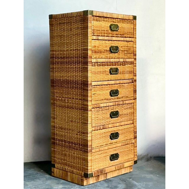 Vintage Boho Woven Rattan Tall Chest For Sale - Image 4 of 5