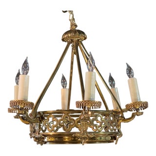 1920s Gothic Style Brass Chandelier For Sale