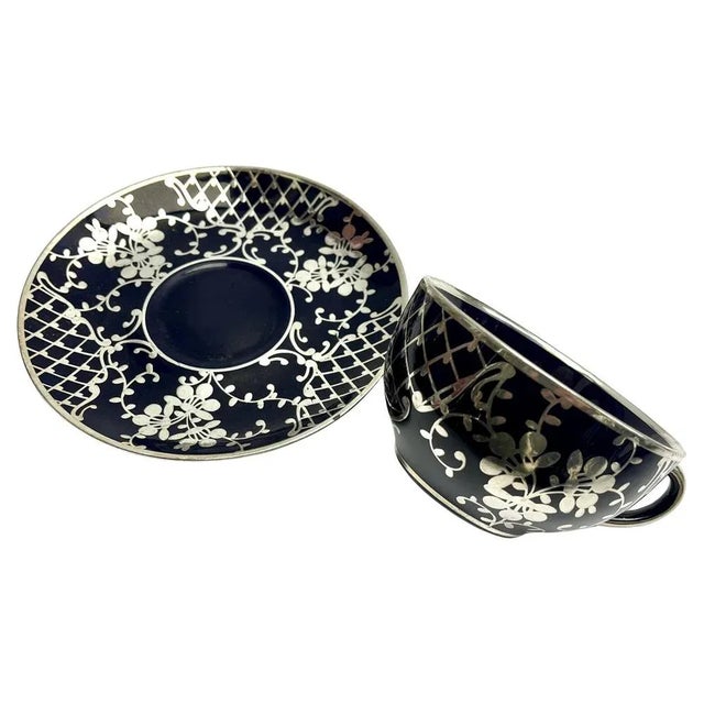 Vintage Silver Overlay and Cobalt Porcelain Tea/Coffee Set by Richard Ginori, 1950, Set of 27 For Sale - Image 9 of 17