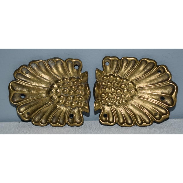 Vintage (1950's) Pair of Decorative Ormolu have a Shell Design. Made of Brass. The Measurements: 2"W x .25"D x 2.5"H. Flat...