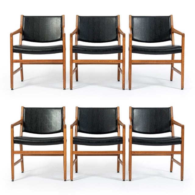 This exceptional and rare set of six Danish Modern Model JH507 dining armchairs attributed to Hans J. Wegner and produced...
