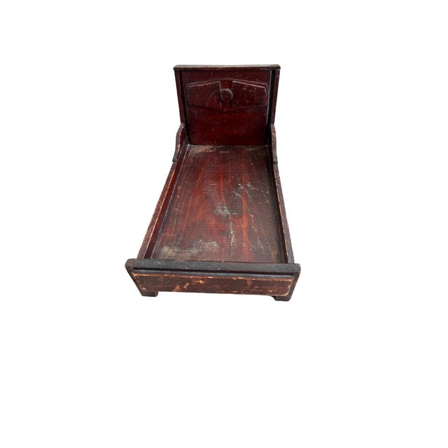 Wooden Doll Bed, Late 19th Century Handmade Antique Cabinet Primitive For Sale - Image 10 of 11