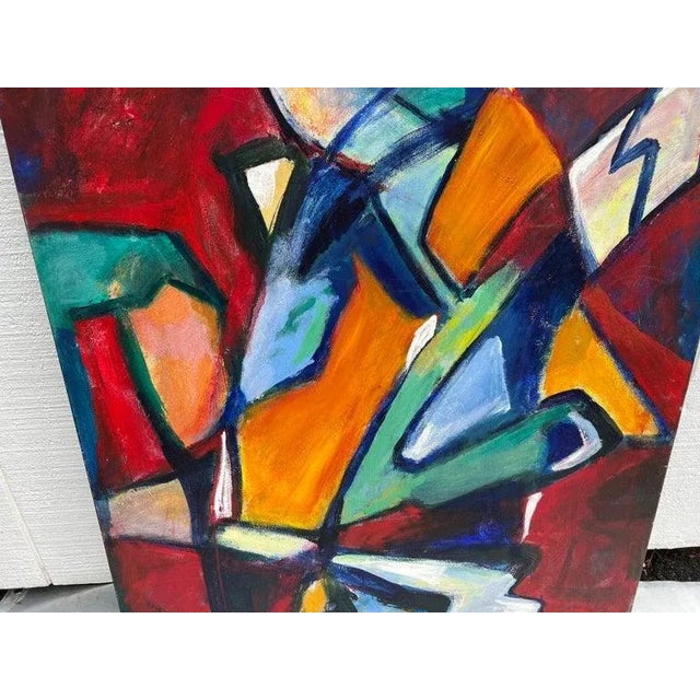 Red Large Colorful Mid Century Abstract by Carol Bertrand For Sale - Image 8 of 12