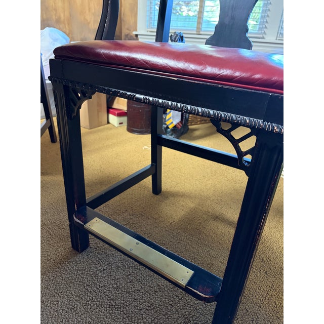 Wood Vintage CTH Counter Height Wood Bar Stools With Red Leather Seats, Chippendale Styled For Sale - Image 7 of 10