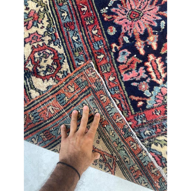 Cotton-Candy Hydrangea with Protective Evil Eye Antique Bibikkibad Rug 8.7 x 11.9 For Sale - Image 12 of 14