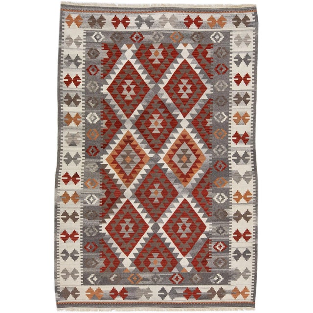 Textile Rust Modern Killim Handmade Wool Rug For Sale - Image 7 of 7