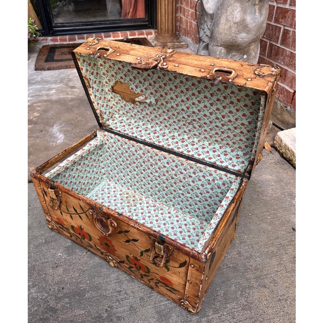 Ivory 19th C Antique Swedish Folk Painted Chest Trunk For Sale - Image 8 of 12