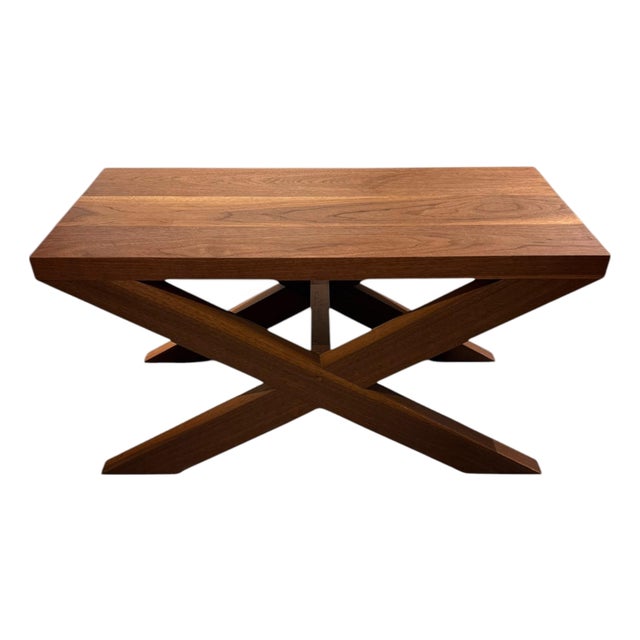 Modern Custom Teak X-Form Bench For Sale