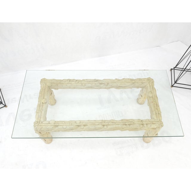 White Heavy Carved Twig Motive White Pickled Finish Oak Base Rectangle 3/4" Glass Top For Sale - Image 8 of 12