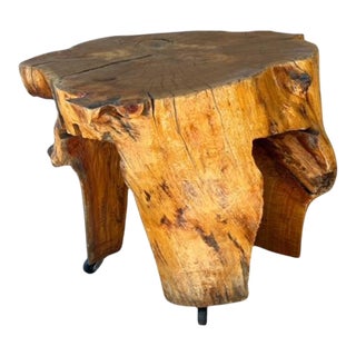 1950s Mid Century Burlwood Side Table on Wheels For Sale