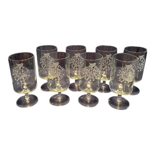 Set of 8 Georg Jensen Stemmed Etched Christmas Glasses, Partridge in a Pear Tree For Sale