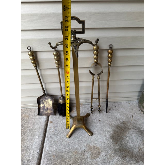 1950s 20th Century Brass Neoclassical Standing Fireplace Tool Set For Sale - Image 5 of 5