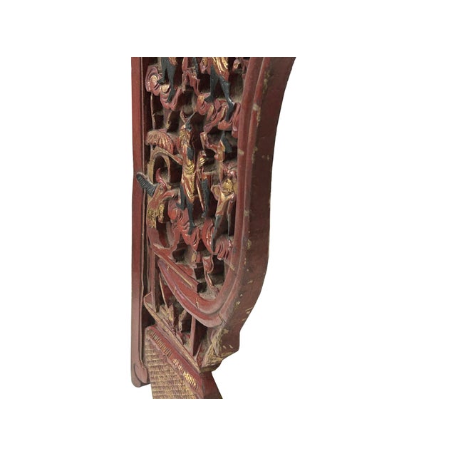 Brick Red Vintage Corbel Corner Wood Red Gold Carving Wall Hanging Art Plaque For Sale - Image 8 of 9