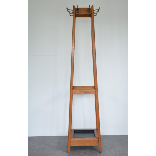 Mid-Century Modern Mid-Century Oak Coat Stand with Umbrella Holders and Drip Tray, 1950 For Sale - Image 3 of 18