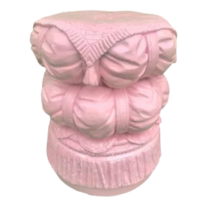 Vintage Draped Tassel Scrunched Pale Pink Concrete Regency Style Plant Garden Foot Stool