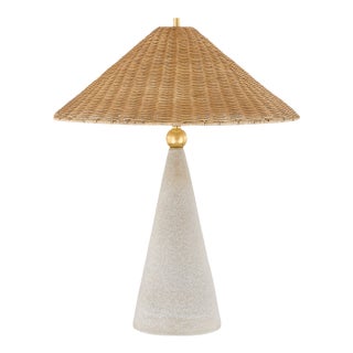 Mitzi Perilla 22 in. 1 Light Table Lamp in Aged Brass and Ceramic Windswept White Finish For Sale