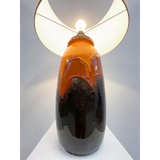 Mid-Century Modern orange ceramic table lamp, Germany, 1970s - new lampshade. Up to 250V (Europe/UK Standard).The wiring...