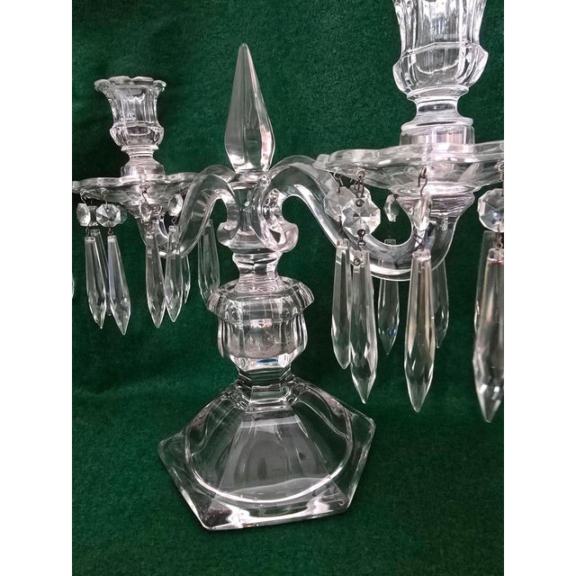Mid-Century Modern Vintage Pair of Heisey Old Williamsburg Candelabras #301 Two-Light With Prisms For Sale - Image 3 of 3