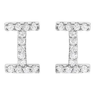 10K White Gold 1/10 Cttw Diamond 'I' Initial Stud Earring For Sale