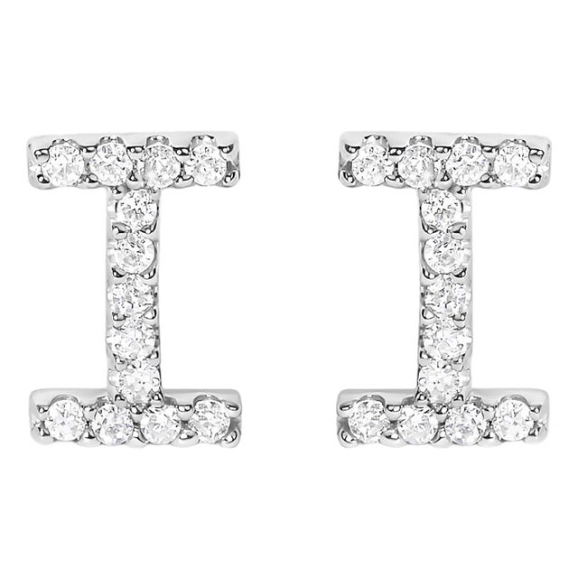 10K White Gold 1/10 Cttw Diamond 'I' Initial Stud Earring For Sale