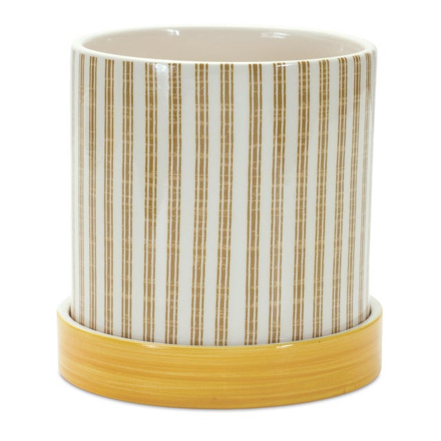 Rustic Stone Bumble Bee Striped Planter with Plate (Set of 2) For Sale - Image 3 of 5